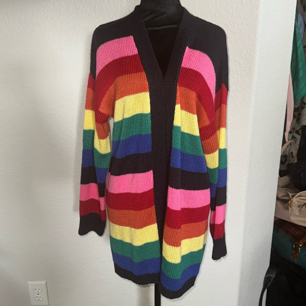 Rainbow Cardigan Sweater Open Multi color Duster